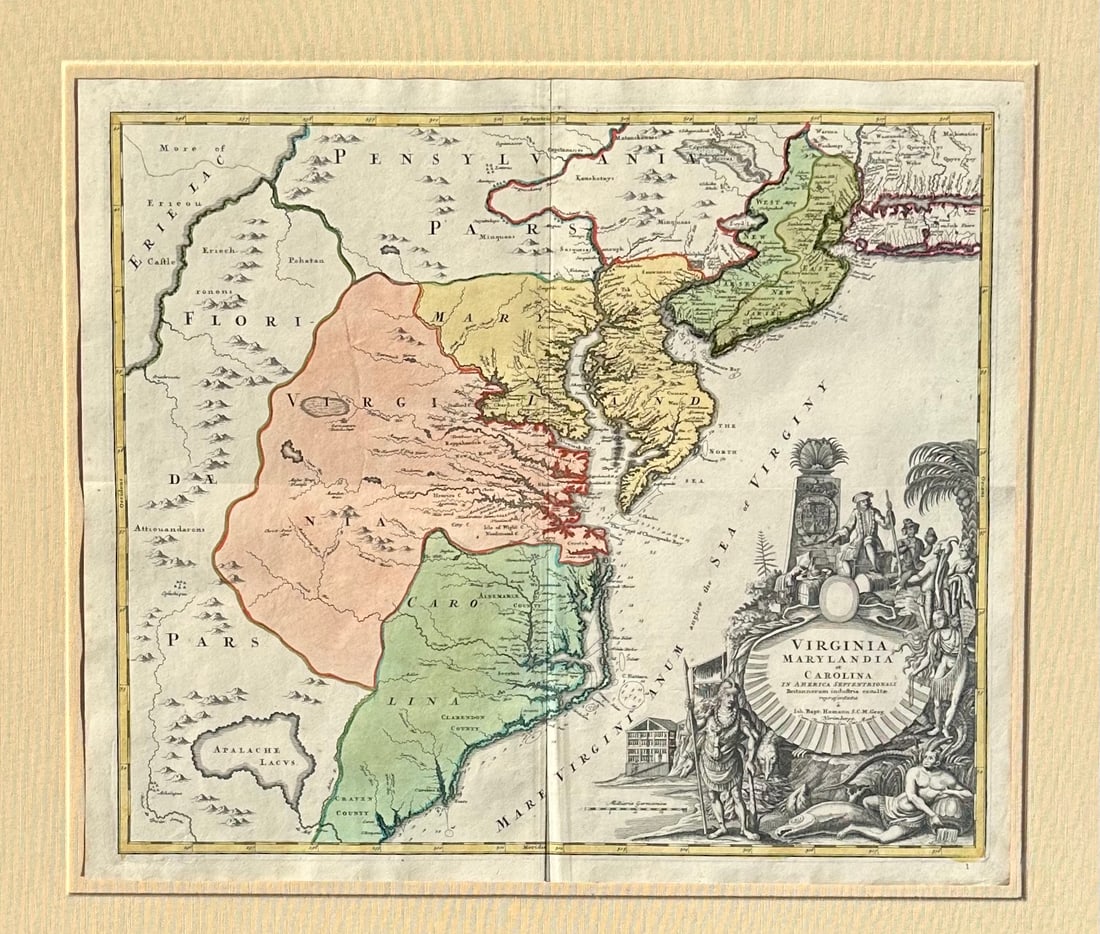 Virginia Maryland & Carolinas by Homman Circa 1720 - 2