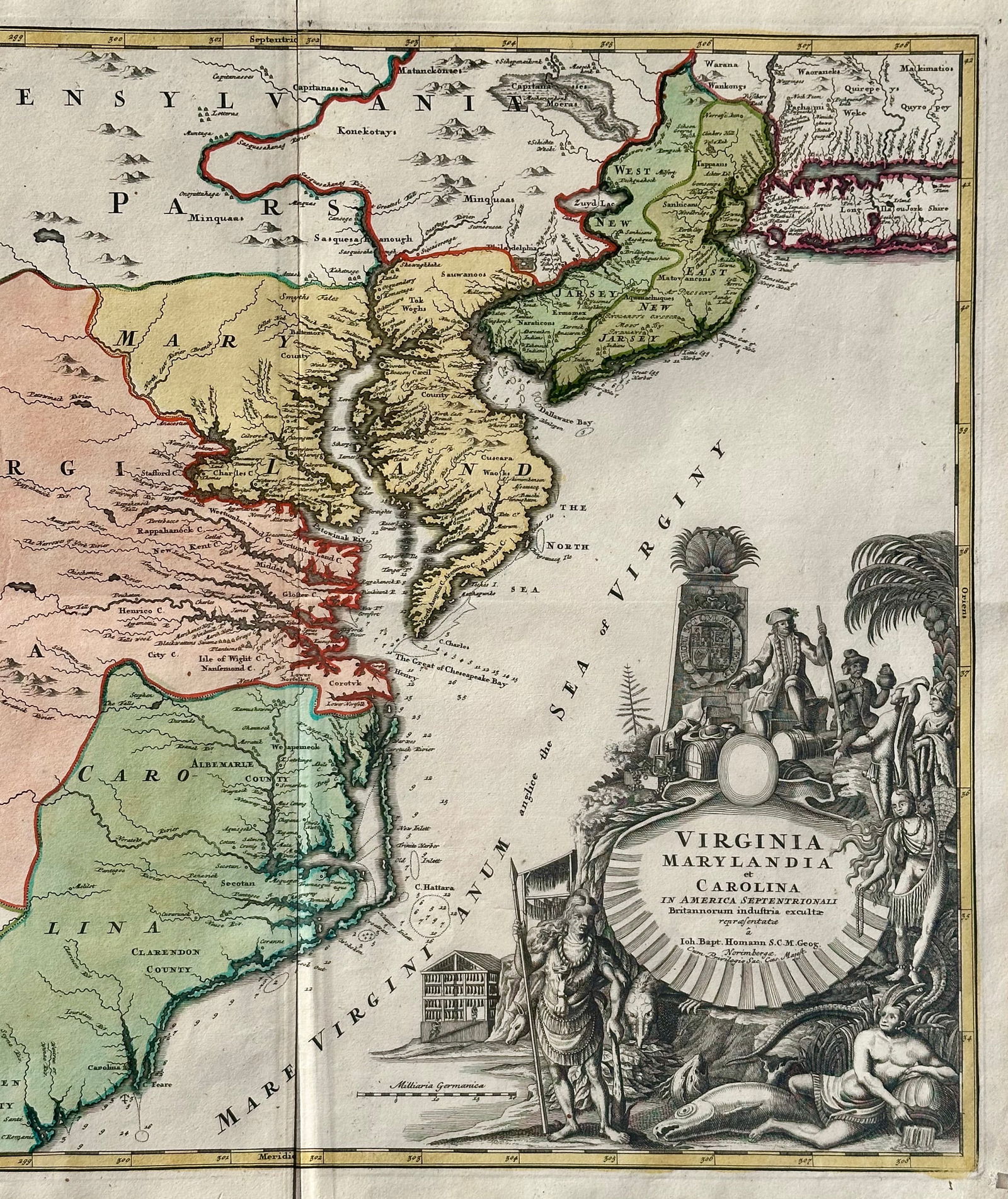 Virginia Maryland & Carolinas by Homman Circa 1720 - 5