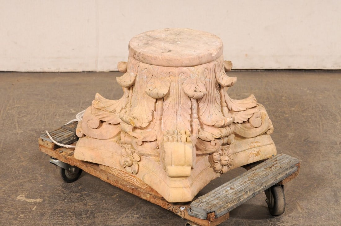 Vintage Spanish Carved Sandstone Corinthian Pedestal Base - 3