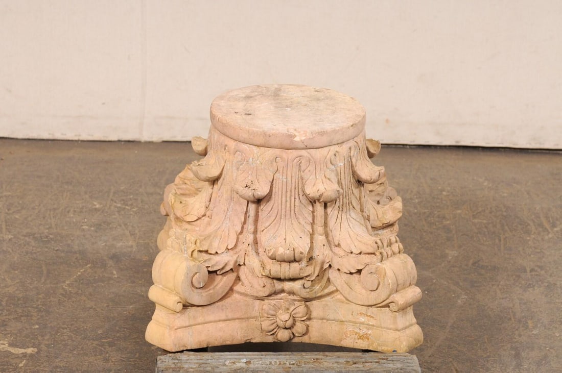 Vintage Spanish Carved Sandstone Corinthian Pedestal Base - 4