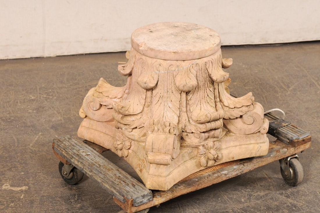 Vintage Spanish Carved Sandstone Corinthian Pedestal Base - 5