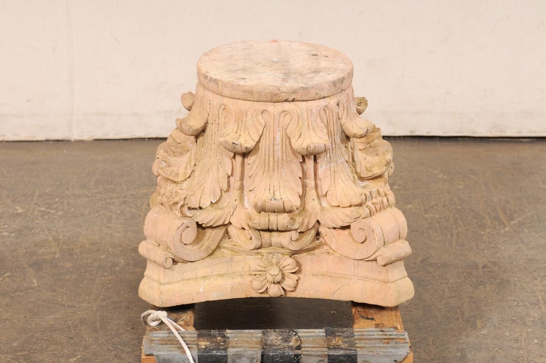 Vintage Spanish Carved Sandstone Corinthian Pedestal Base - 8