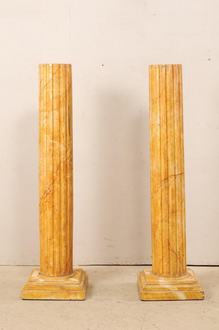 Mid 20th Century French Faux-Marble Fluted Columns – A Pair - 5