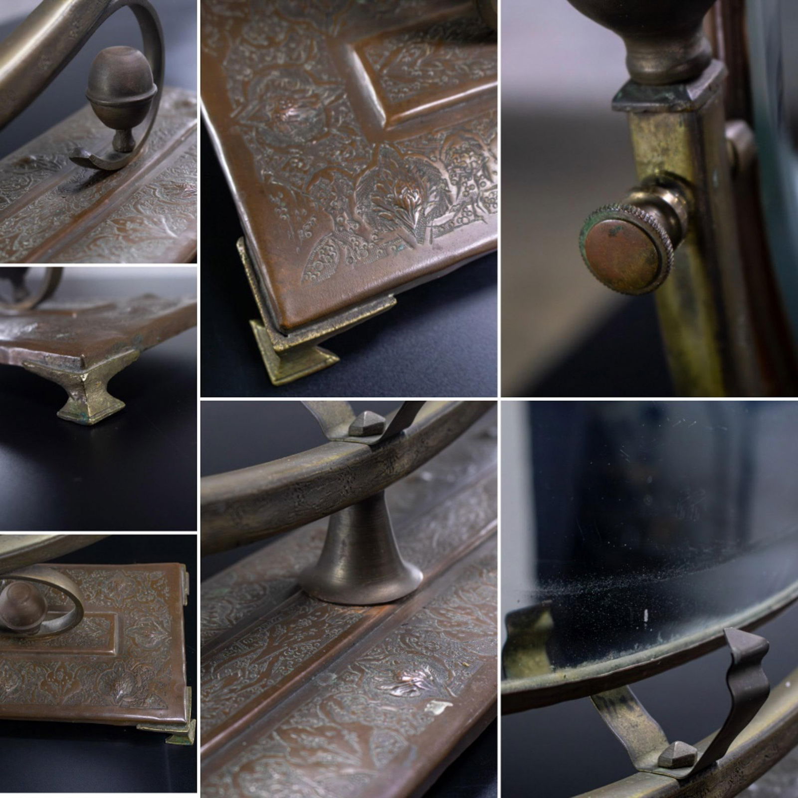 Late 19th to Early 20th Century Art Nouveau Tabletop Metal Vanity Oval Beveled Mirror W/Candle Holde - 10