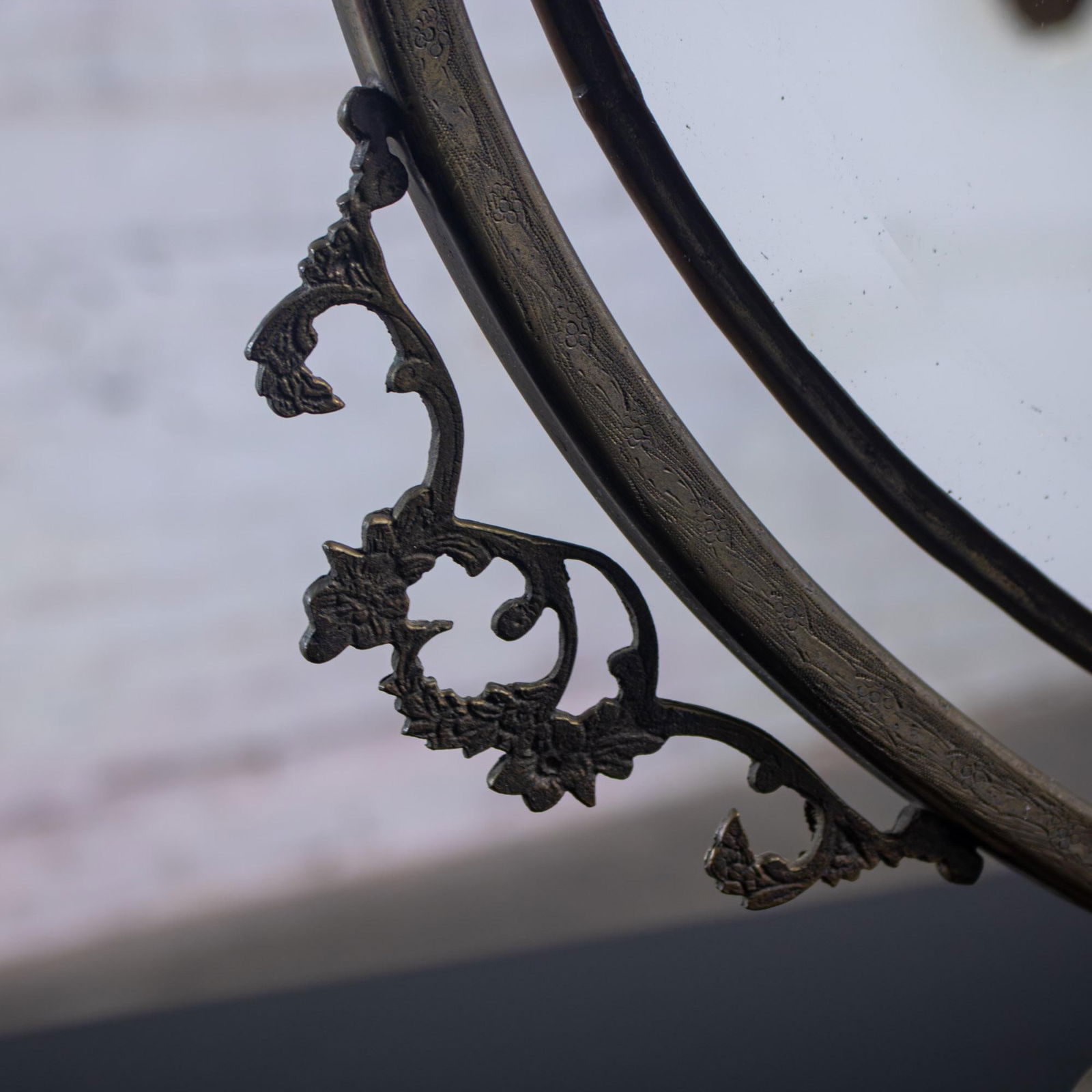 Late 19th to Early 20th Century Art Nouveau Tabletop Metal Vanity Oval Beveled Mirror W/Candle Holde - 6