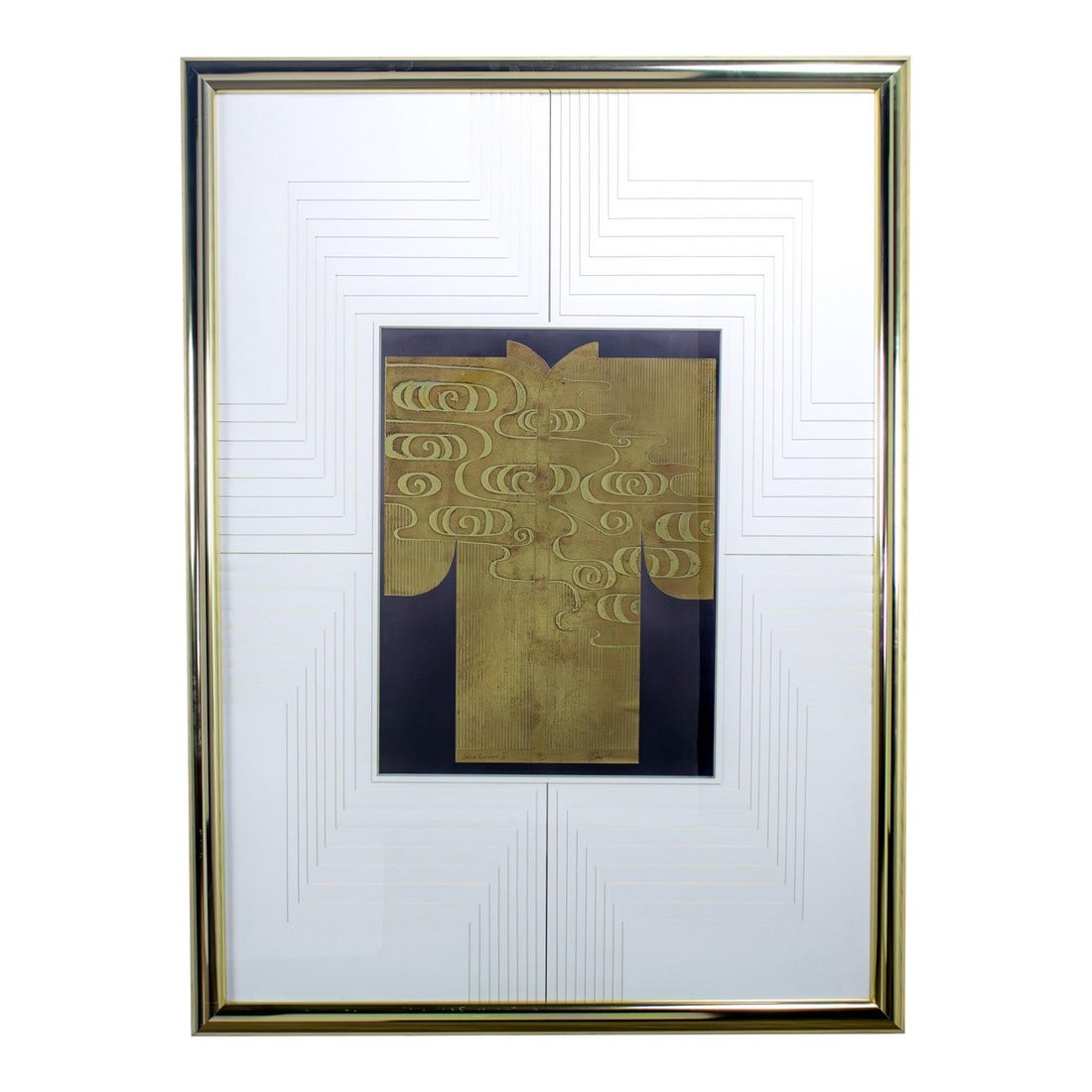 Late 20th Century Art Deco Revival Kinder Harris Large Scale Art Titled "Deco Kimono Ii" Signed: Magnificent vintage Art Deco Revival Kinder-Harris large scale art piece titled "Deco Kimono II" numbered 135/300 and pencil signed by Tim Vance with framing and matting designed by Carolyn Kinder.