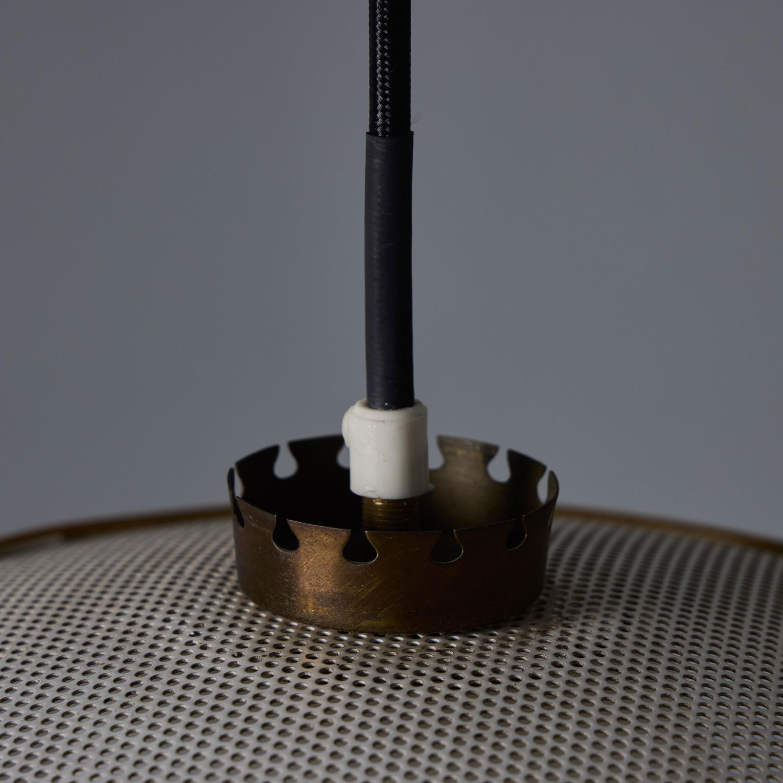 1950s Perforated Metal and Opaline Glass Pendant Attributed to Mathieu Matégot - 10