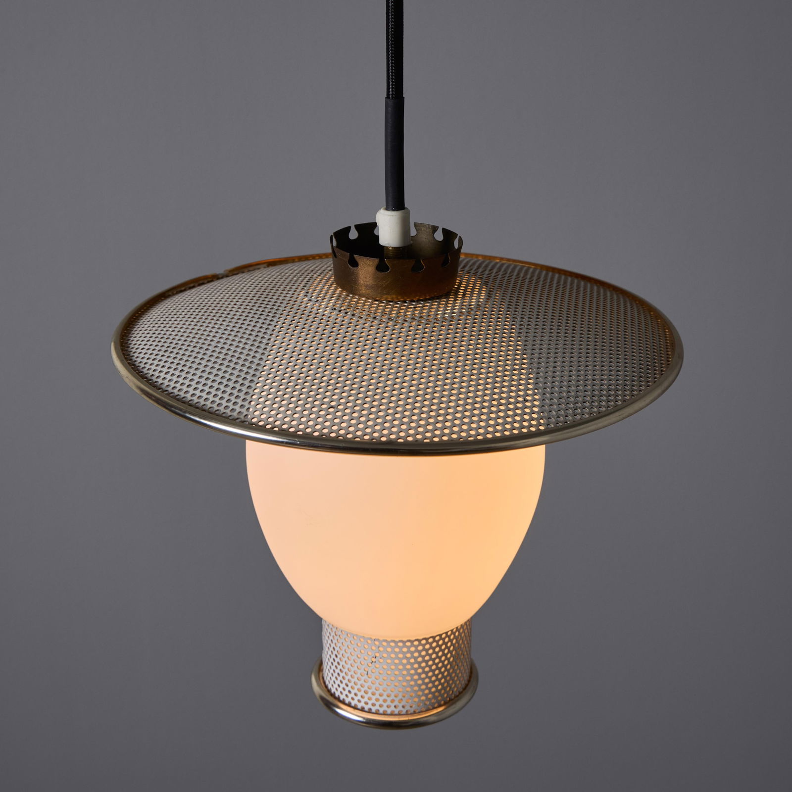 1950s Perforated Metal and Opaline Glass Pendant Attributed to Mathieu Matégot - 11