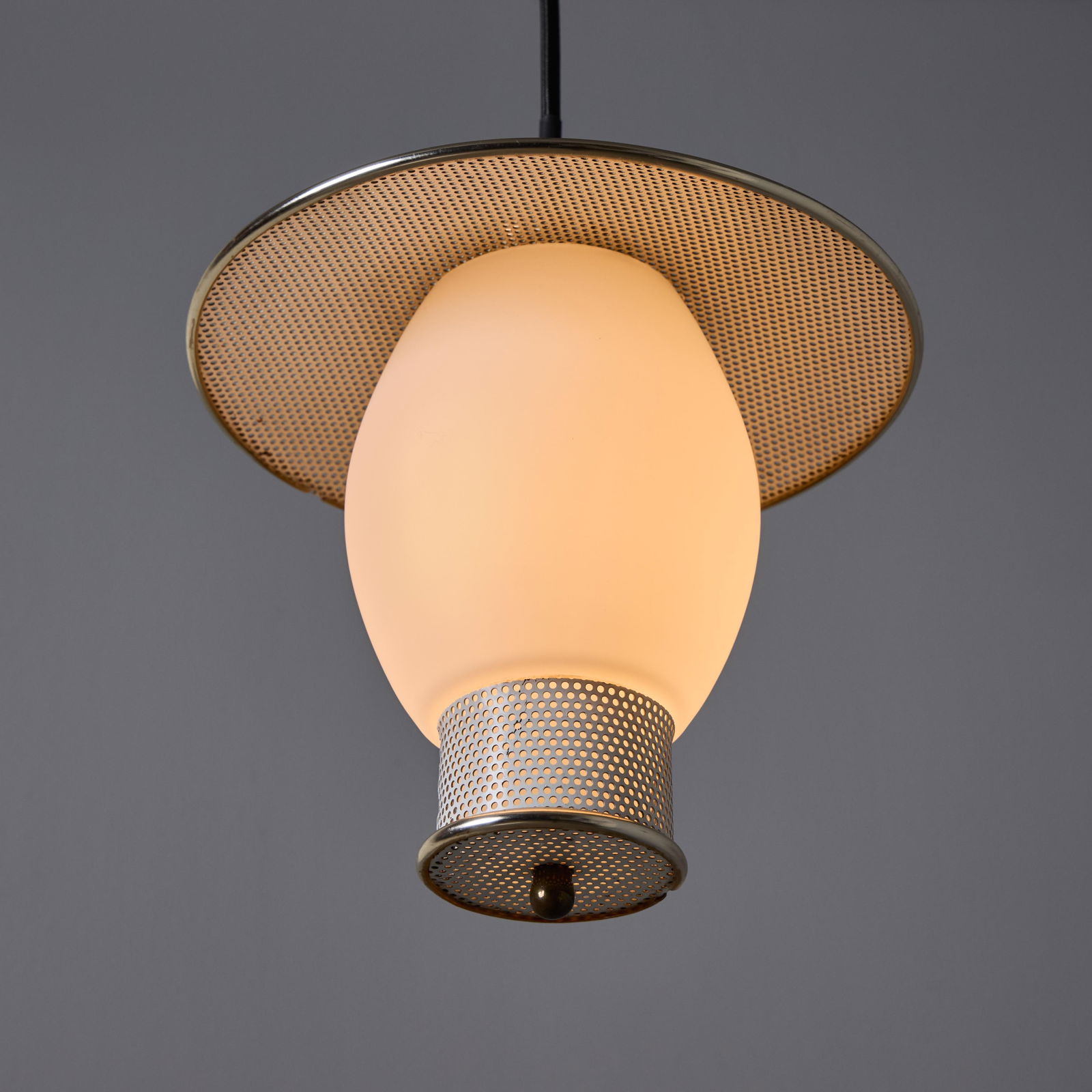 1950s Perforated Metal and Opaline Glass Pendant Attributed to Mathieu Matégot - 12