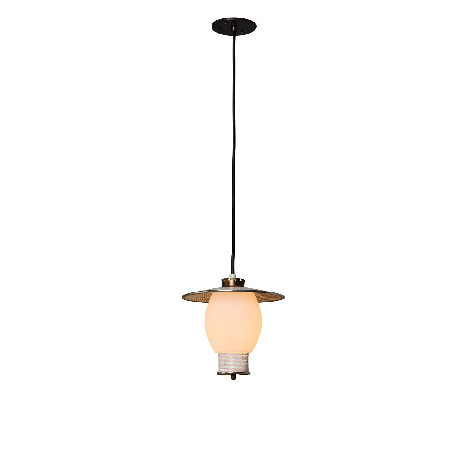 1950s Perforated Metal and Opaline Glass Pendant Attributed to Mathieu Matégot - 2