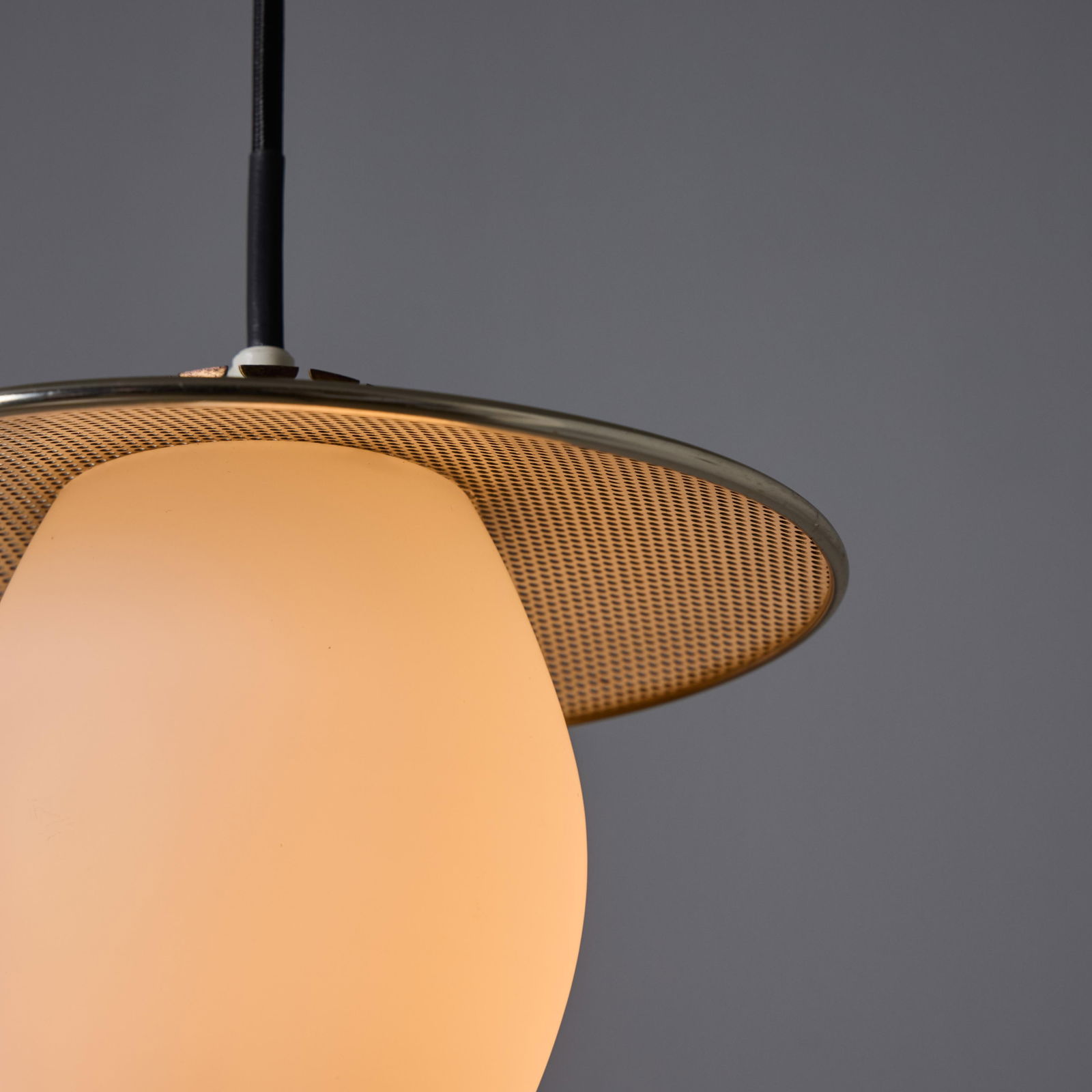 1950s Perforated Metal and Opaline Glass Pendant Attributed to Mathieu Matégot - 4