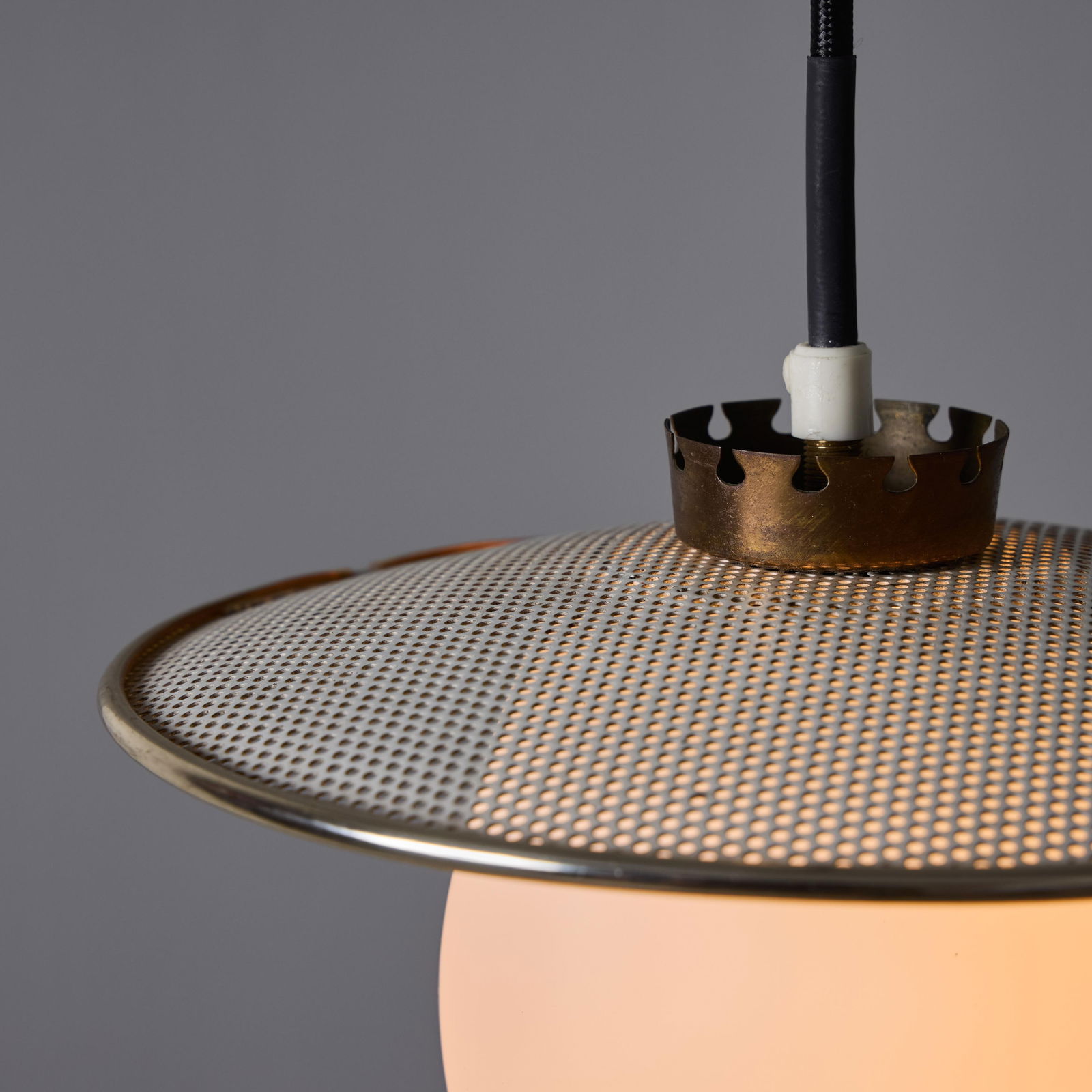 1950s Perforated Metal and Opaline Glass Pendant Attributed to Mathieu Matégot - 7