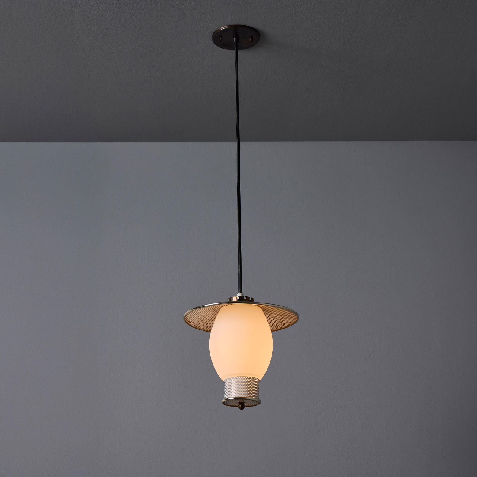 1950s Perforated Metal and Opaline Glass Pendant Attributed to Mathieu Matégot - 9