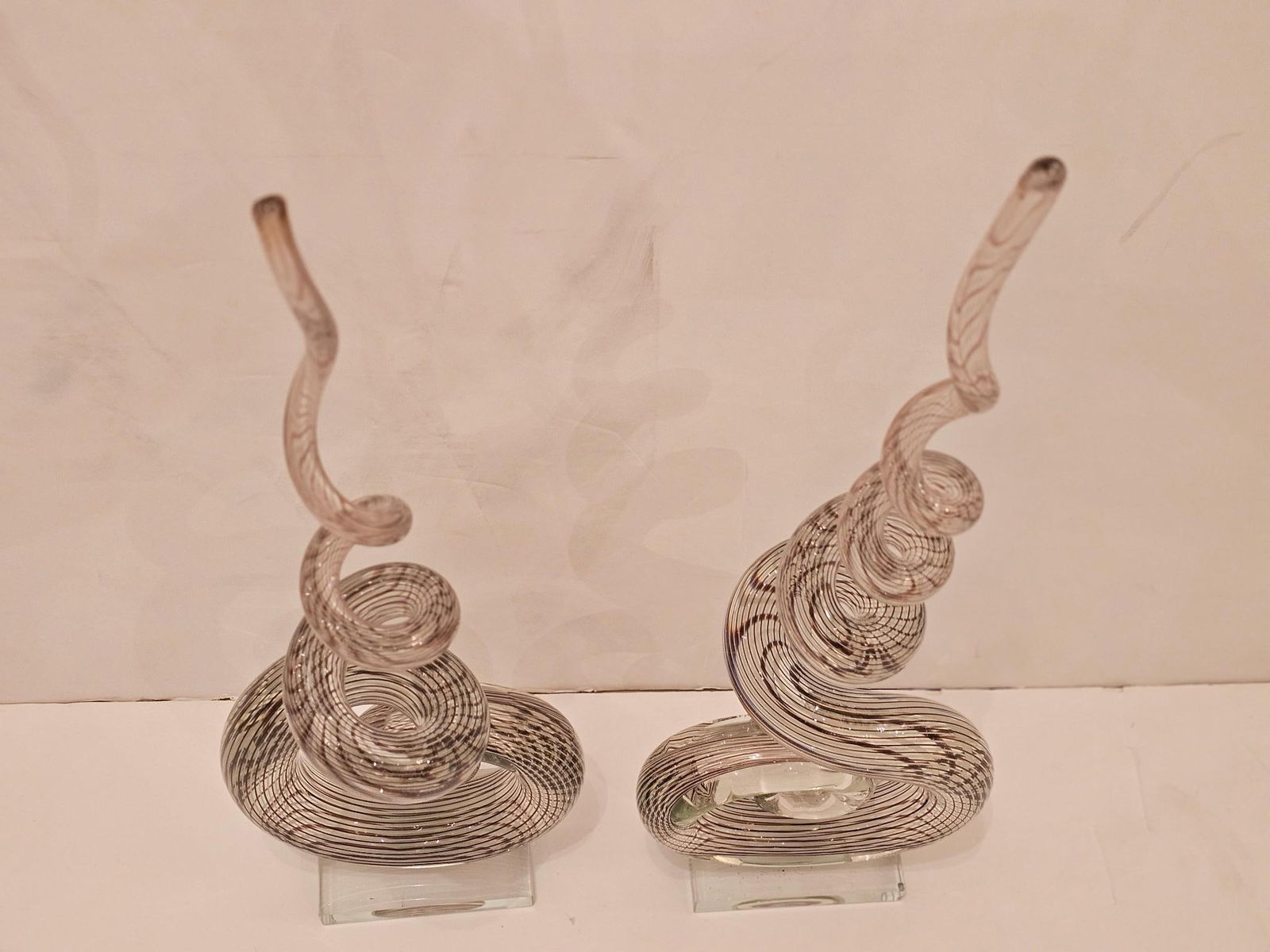 Murano Curliecue Blown Glass Sculptures -a Pair - 4