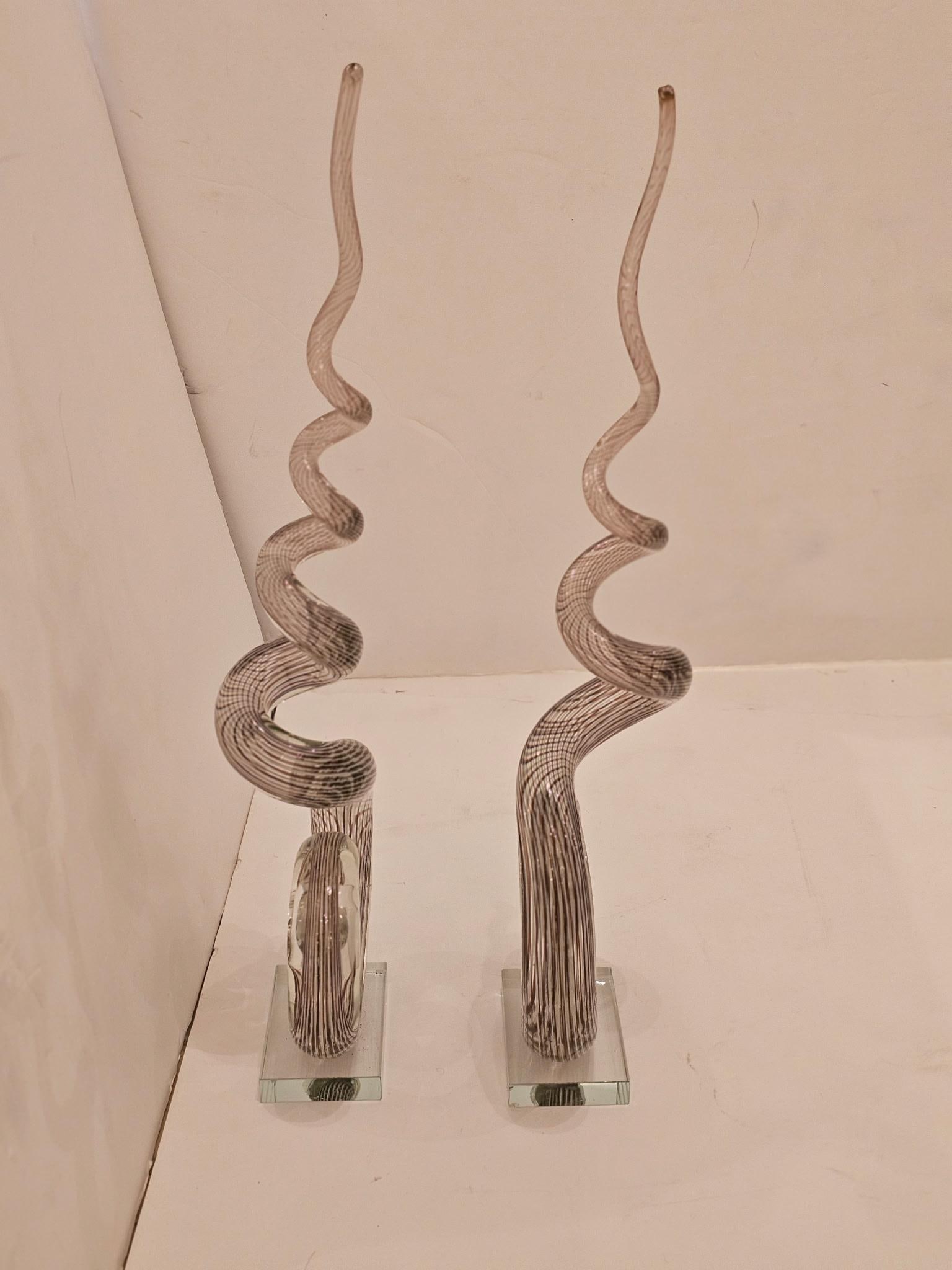 Murano Curliecue Blown Glass Sculptures -a Pair - 6