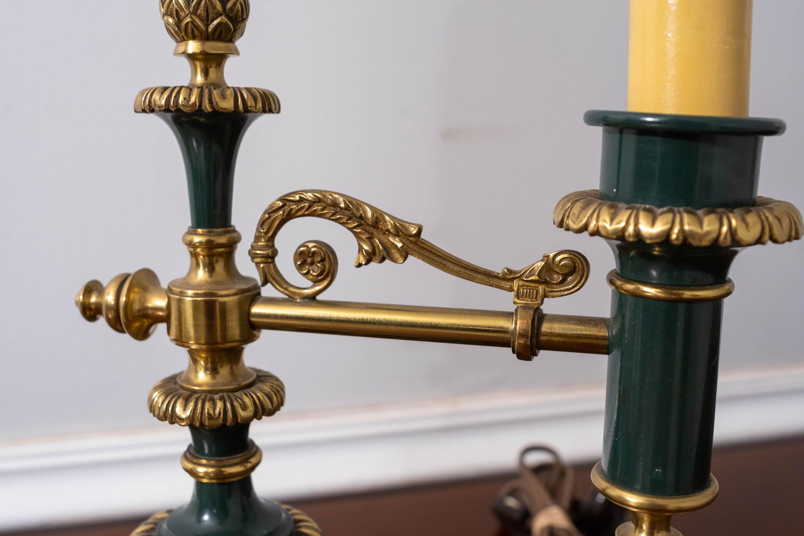 Pair French Bouillotte Small Table Lamps W. Shade - 13