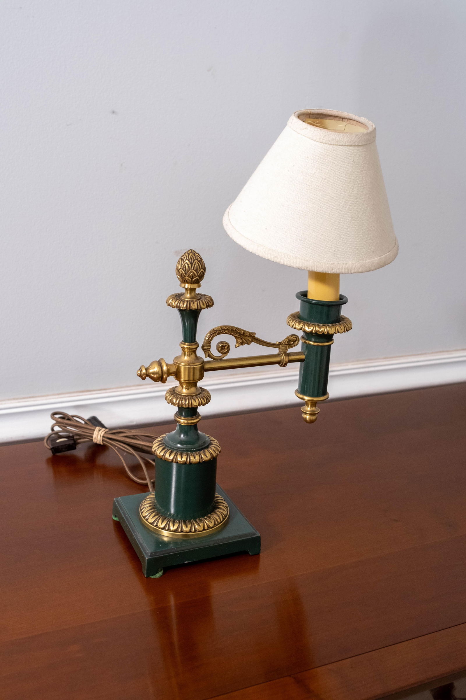 Pair French Bouillotte Small Table Lamps W. Shade - 3