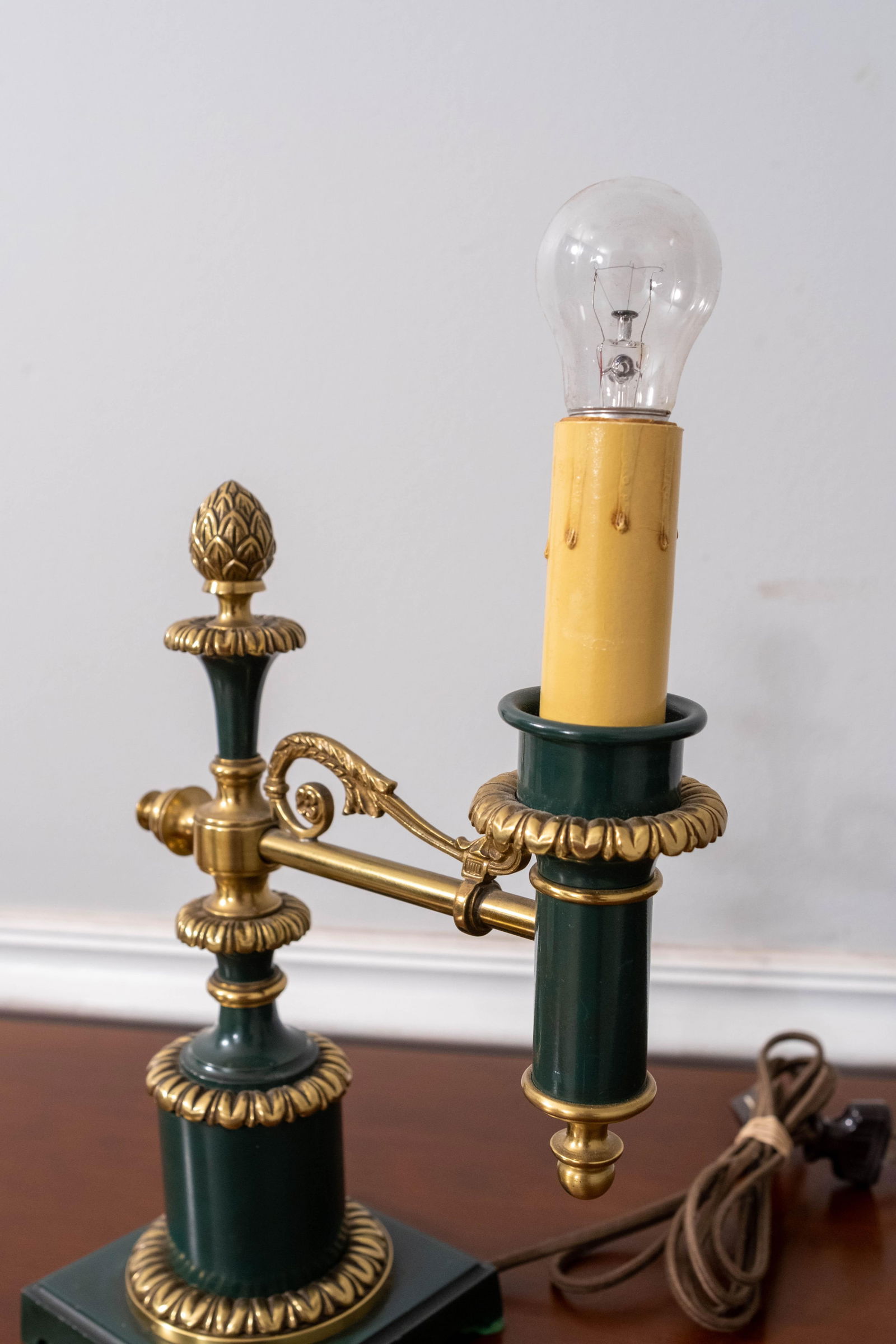 Pair French Bouillotte Small Table Lamps W. Shade - 5