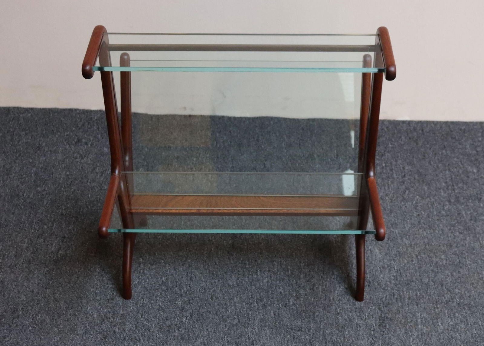 Vintage Italian Modern Sculptural Walnut, Brass and Glass Magazine Rack / Stand - 10
