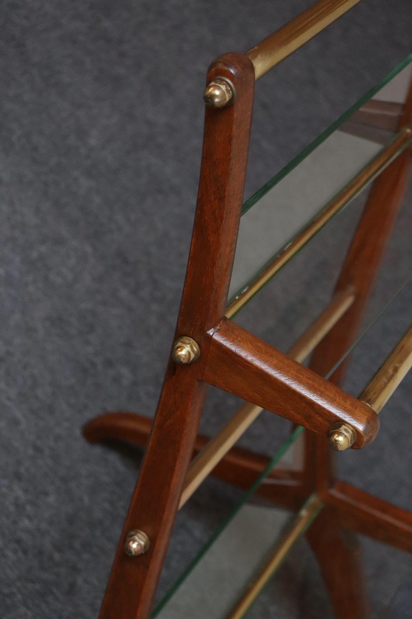 Italian Modernist Sculptural Walnut, Brass and Glass Magazine Rack / Stand - 14