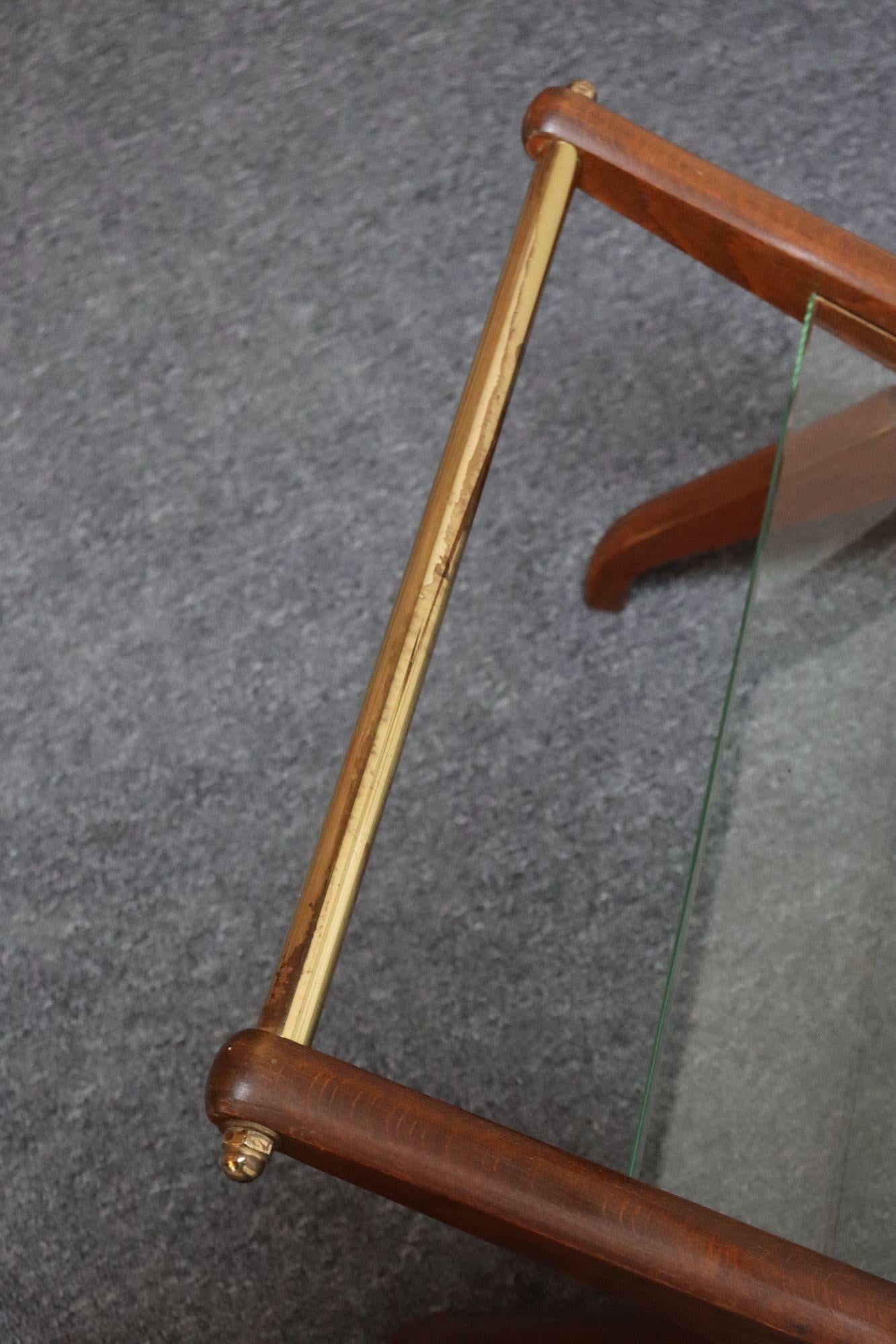 Italian Modernist Sculptural Walnut, Brass and Glass Magazine Rack / Stand - 16