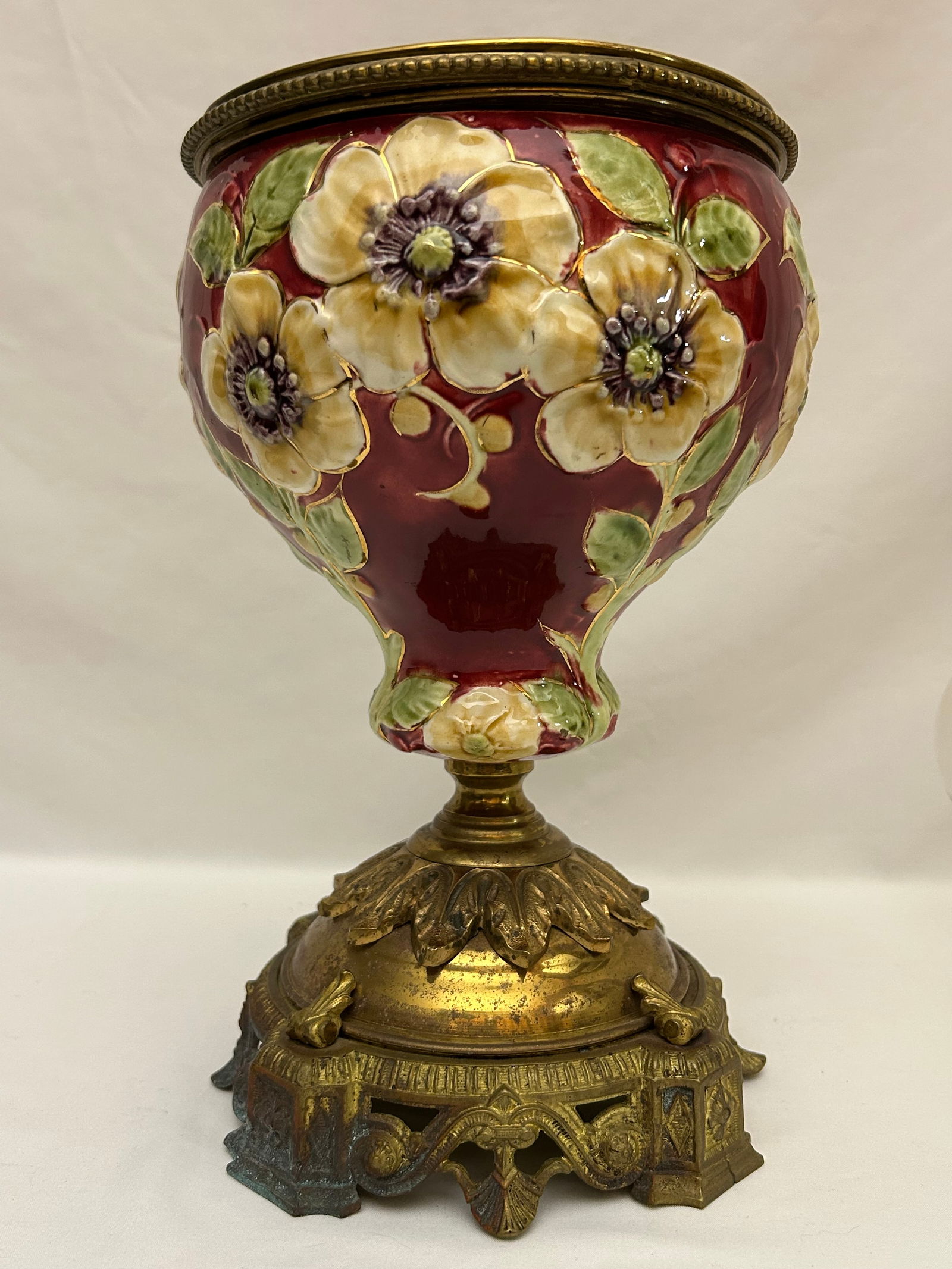 Late 19th Century Art Nouveau Ceramic & Brass Oil Lamp (With Matching Candle Chandelier) - 15
