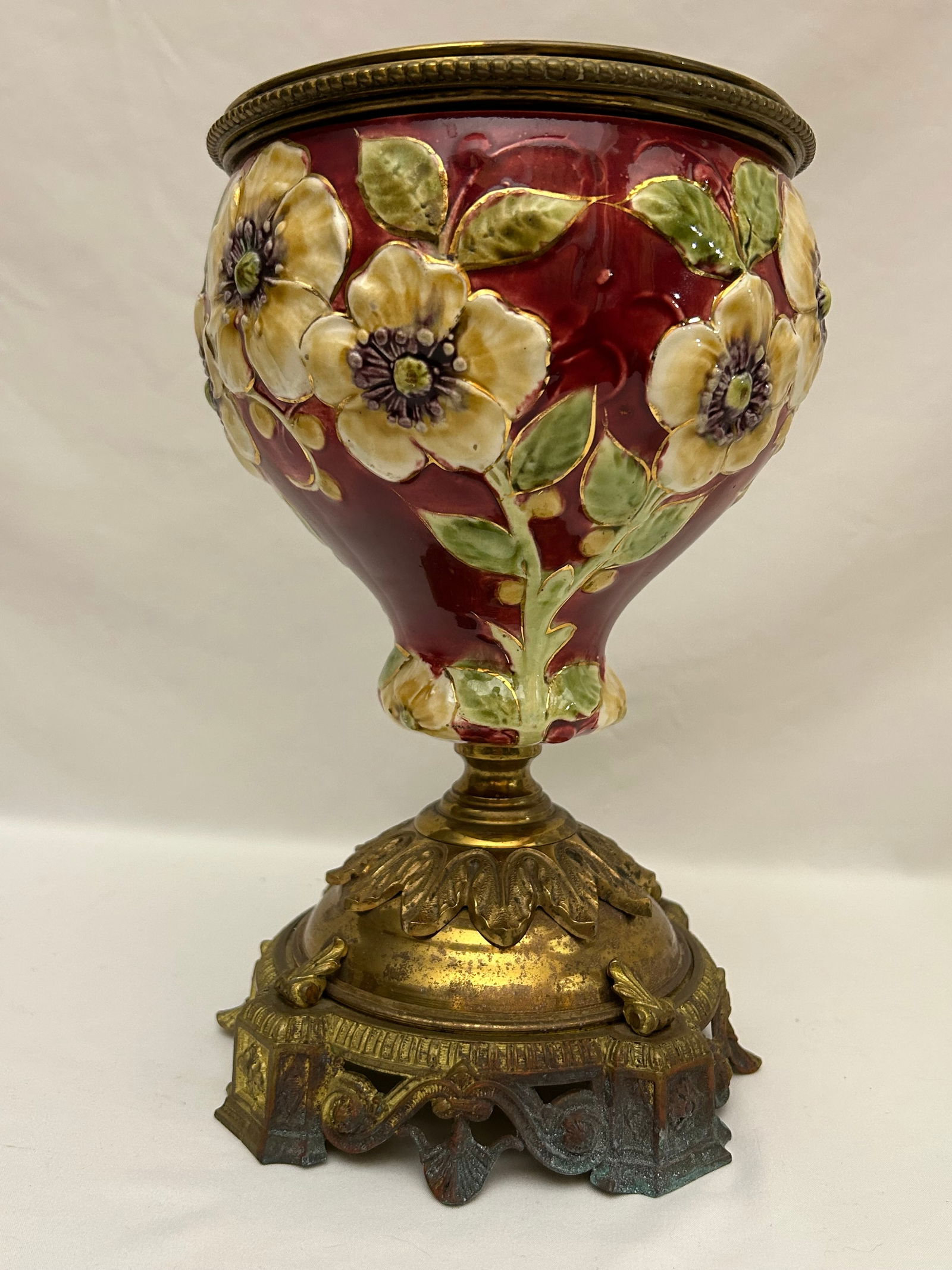 Late 19th Century Art Nouveau Ceramic & Brass Oil Lamp (With Matching Candle Chandelier) - 17