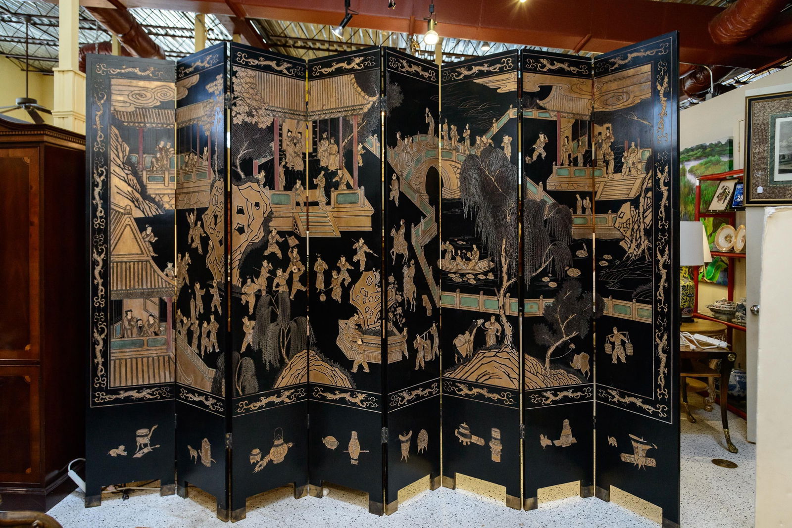 Eight Panel Black Oriental Screen - 10