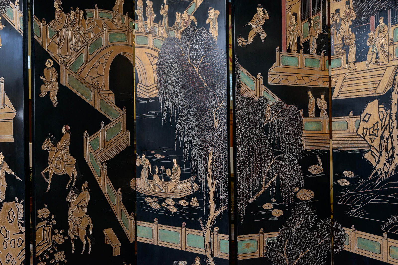 Eight Panel Black Oriental Screen - 2