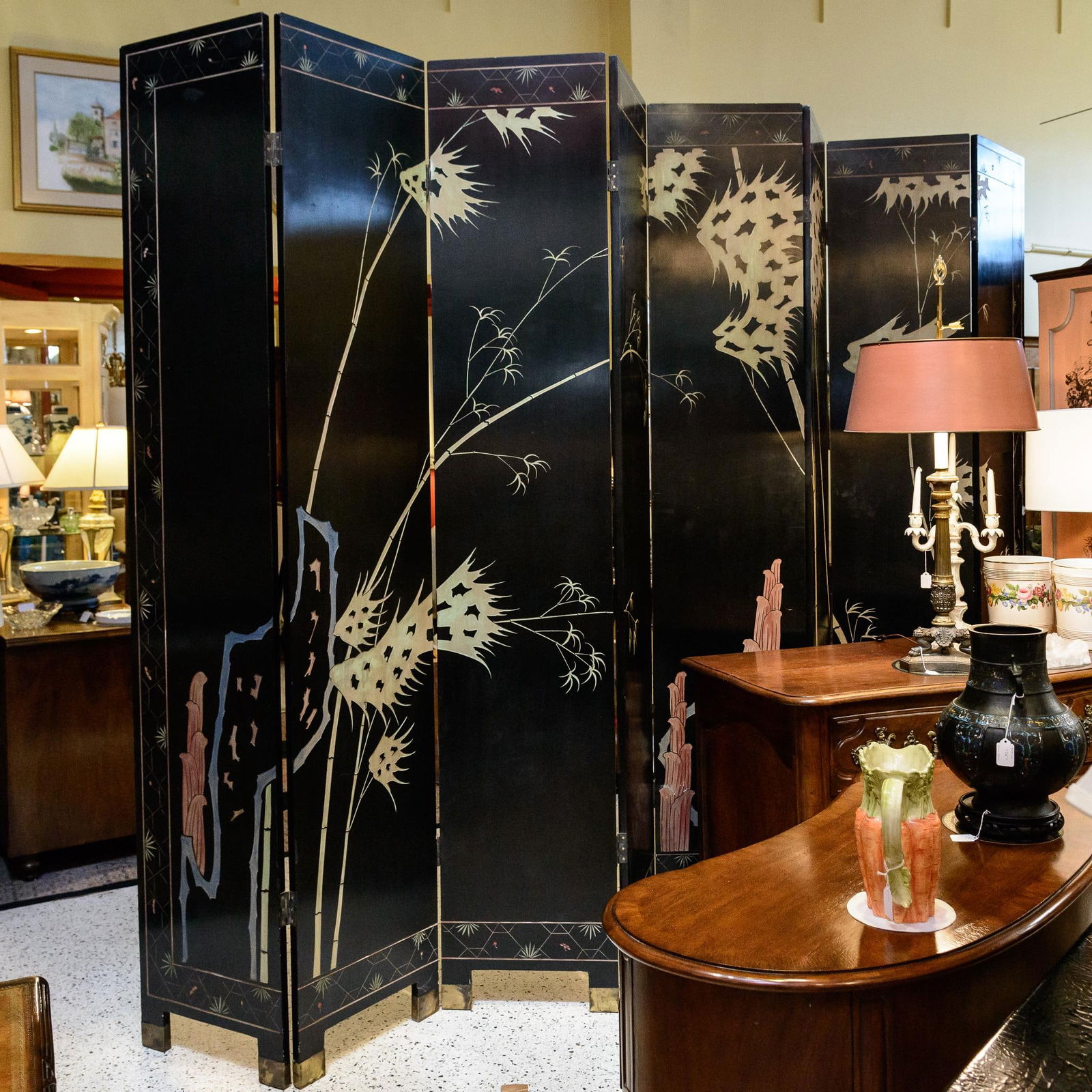 Eight Panel Black Oriental Screen - 3