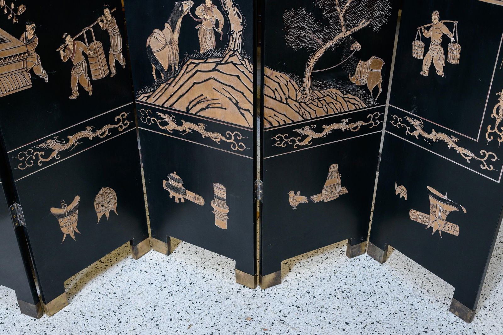 Eight Panel Black Oriental Screen - 7