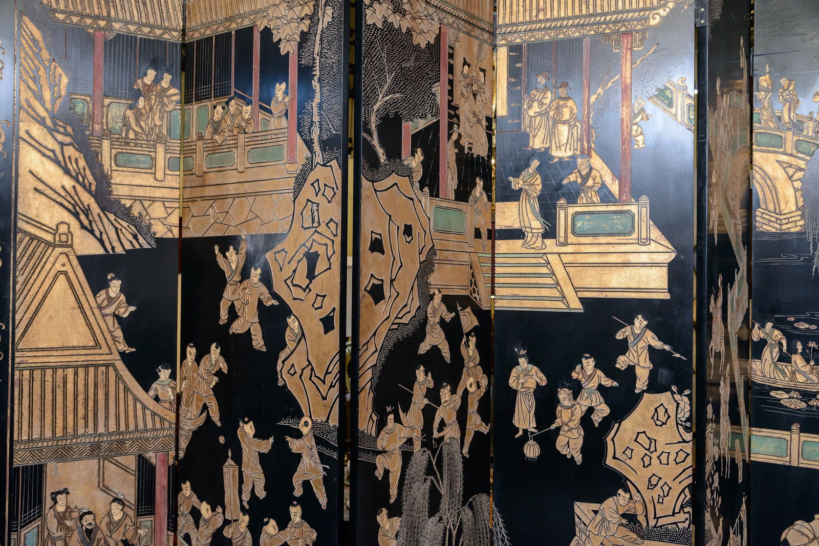 Eight Panel Black Oriental Screen - 8
