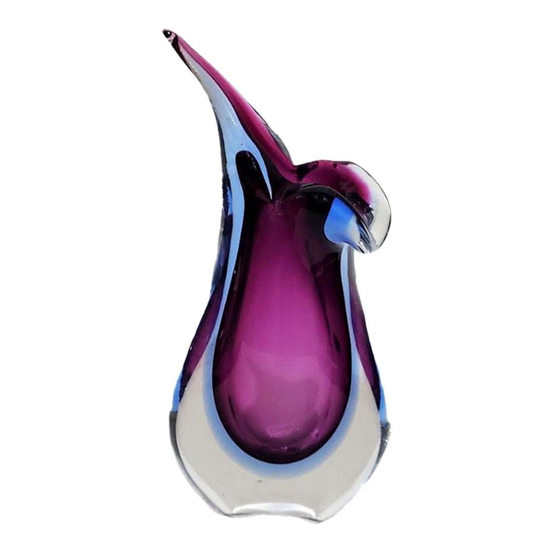 Vintage Murano Sommerso Vase - Mid-Century Modern Teardrop Style: Stunning Mid-Century Modern Murano teardrop Sommerso vase. This is a modern abstract art glass vase. This style of glass work, featuring layers of different colors cased in clear glass, is often