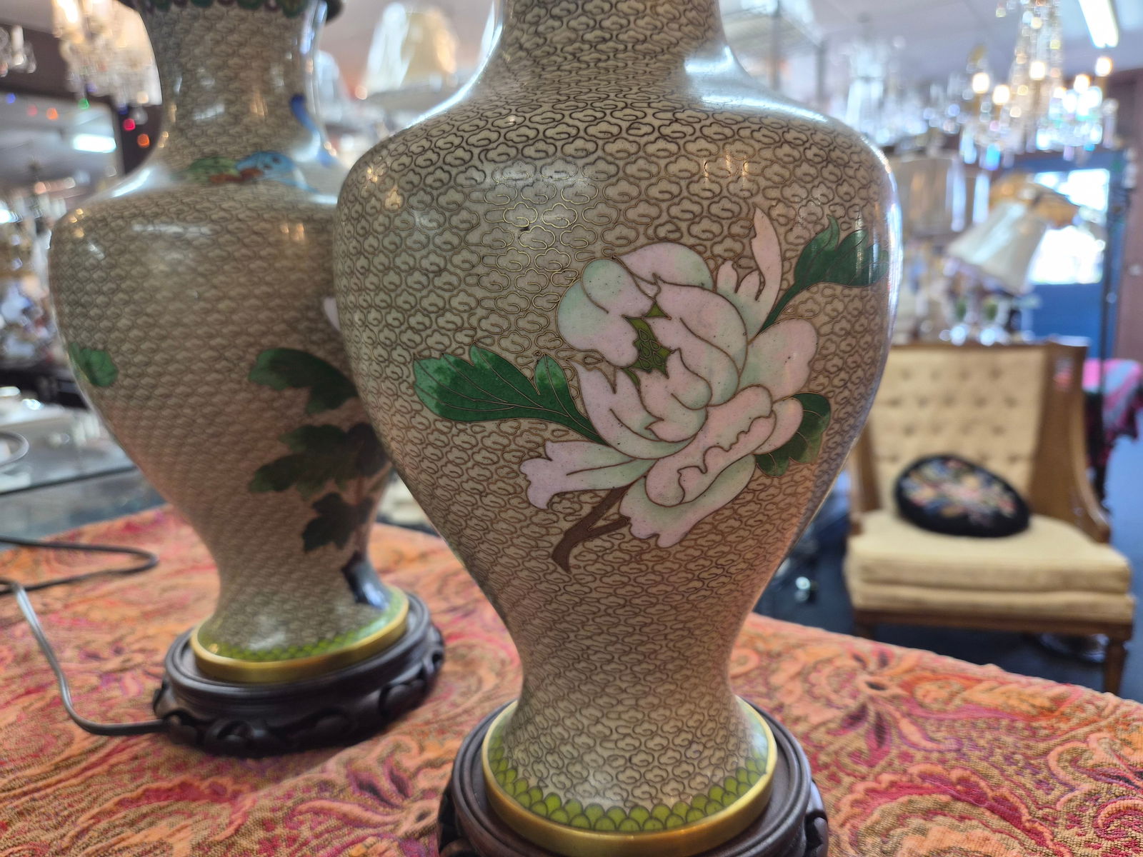 1920s Pair of Cloisonne Vase Table Lamps - 11