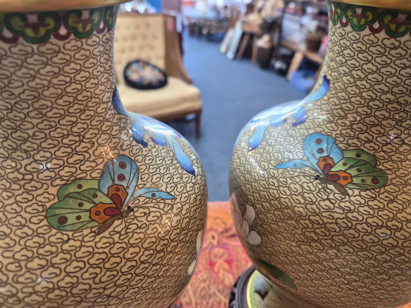 1920s Pair of Cloisonne Vase Table Lamps - 12