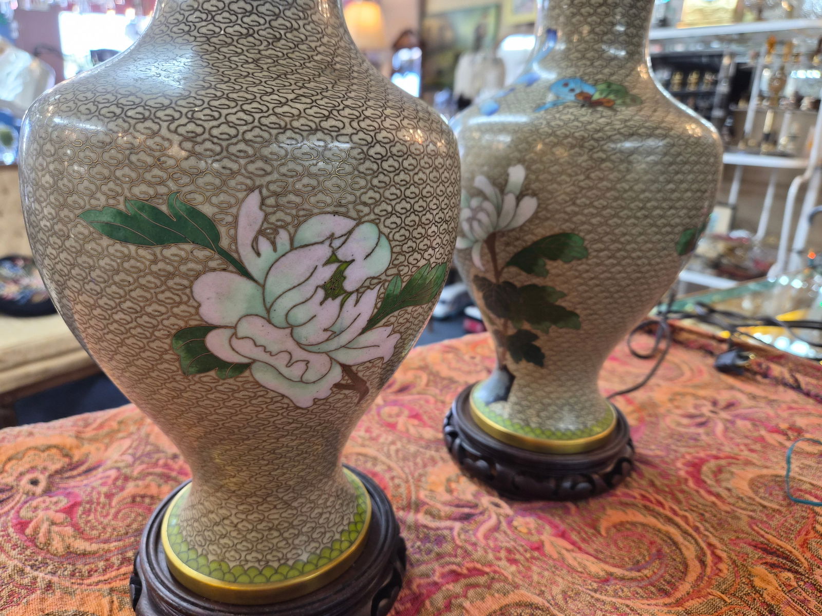 1920s Pair of Cloisonne Vase Table Lamps - 13