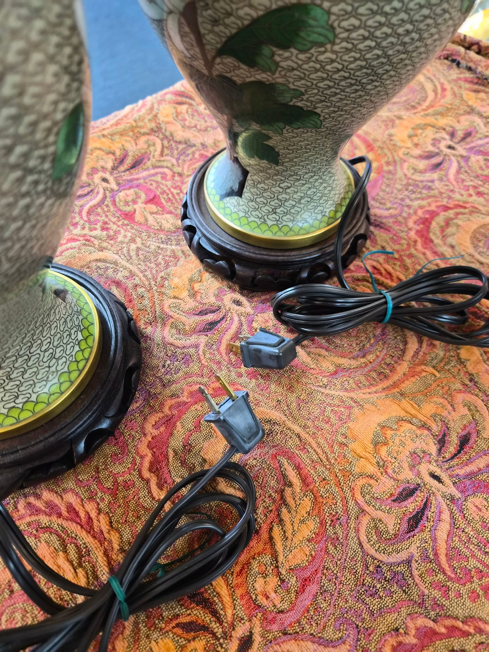 1920s Pair of Cloisonne Vase Table Lamps - 14