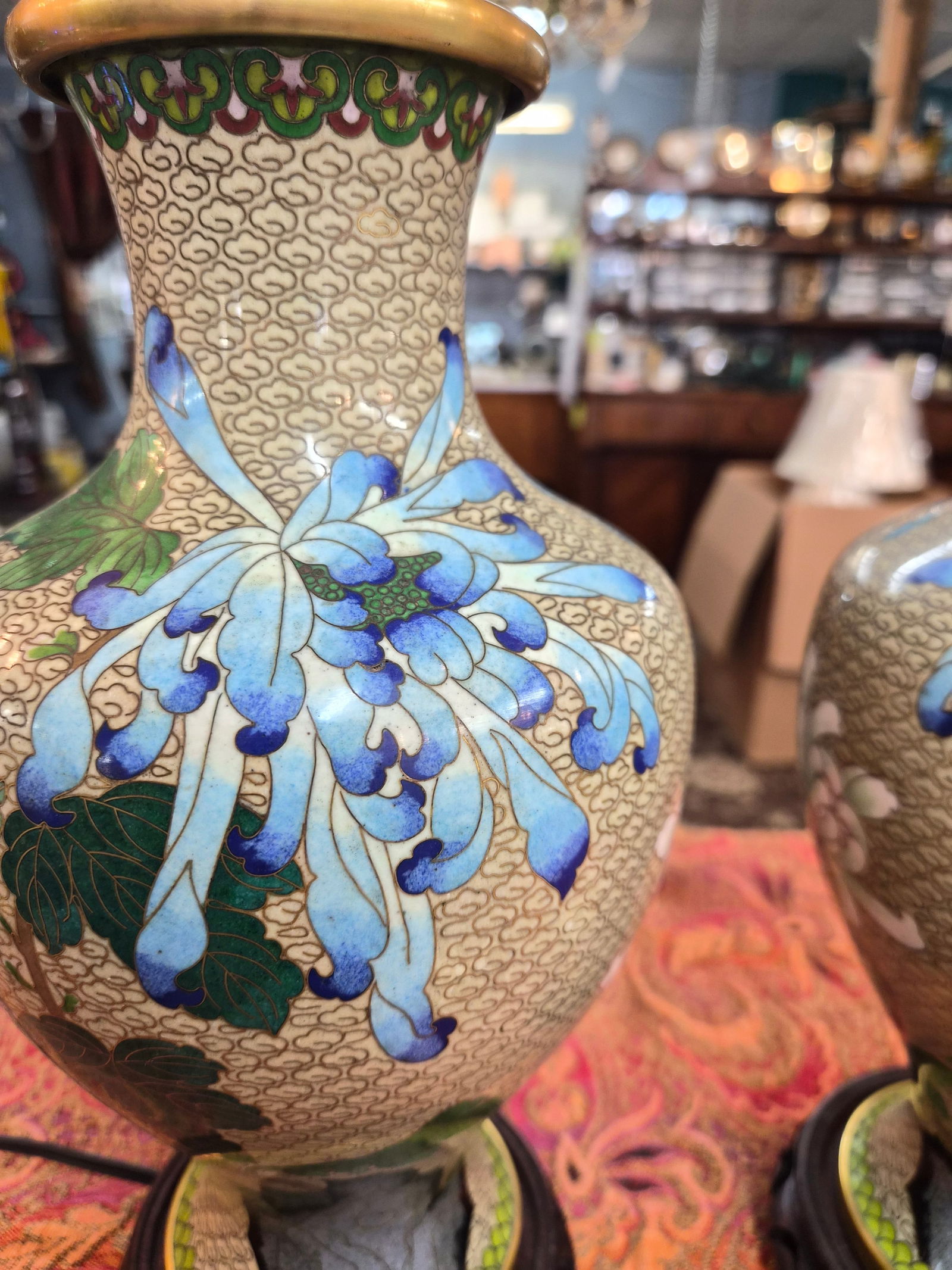 1920s Pair of Cloisonne Vase Table Lamps - 4