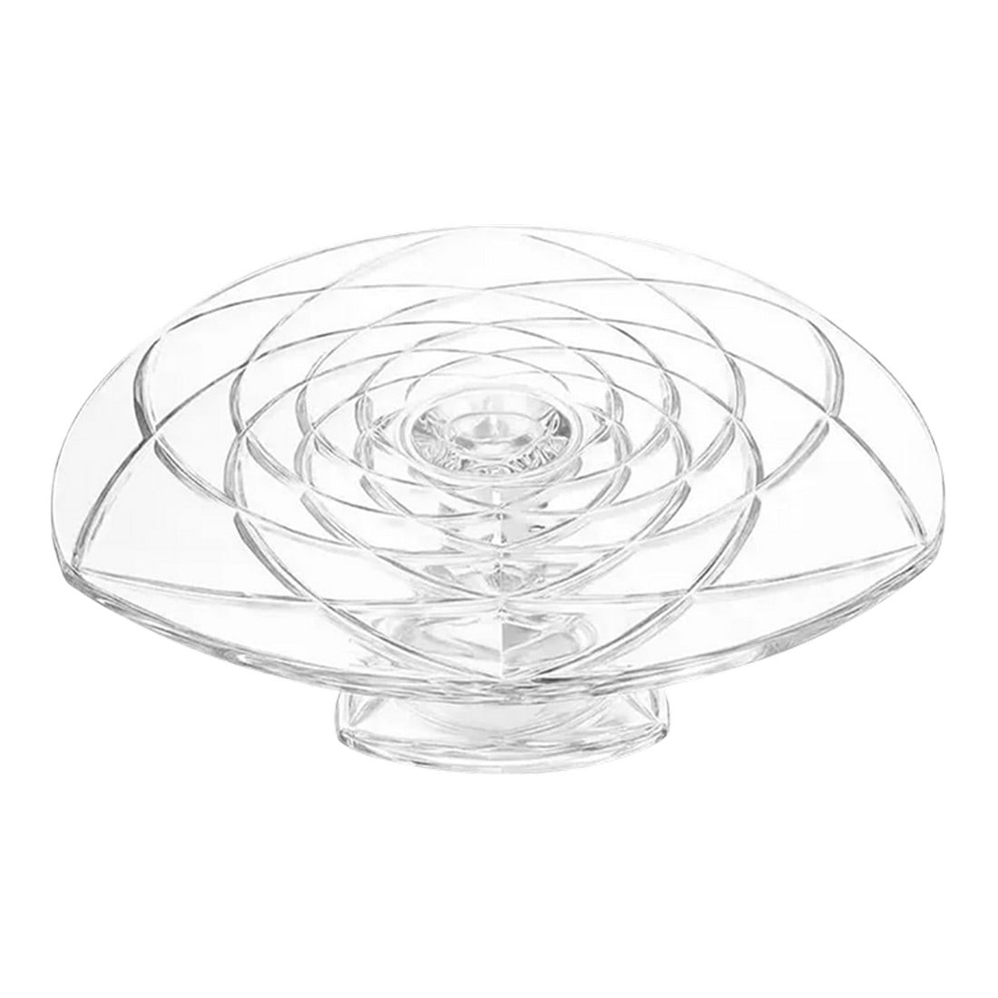 1960s Polish Studio Glass Pedestal Centerpiece: This exceptional mid-century Polish studio art glass centerpiece embodies sculptural presence and refined craftsmanship. Measuring a substantial 12 inches across and rising 5 inches on a pedestal
