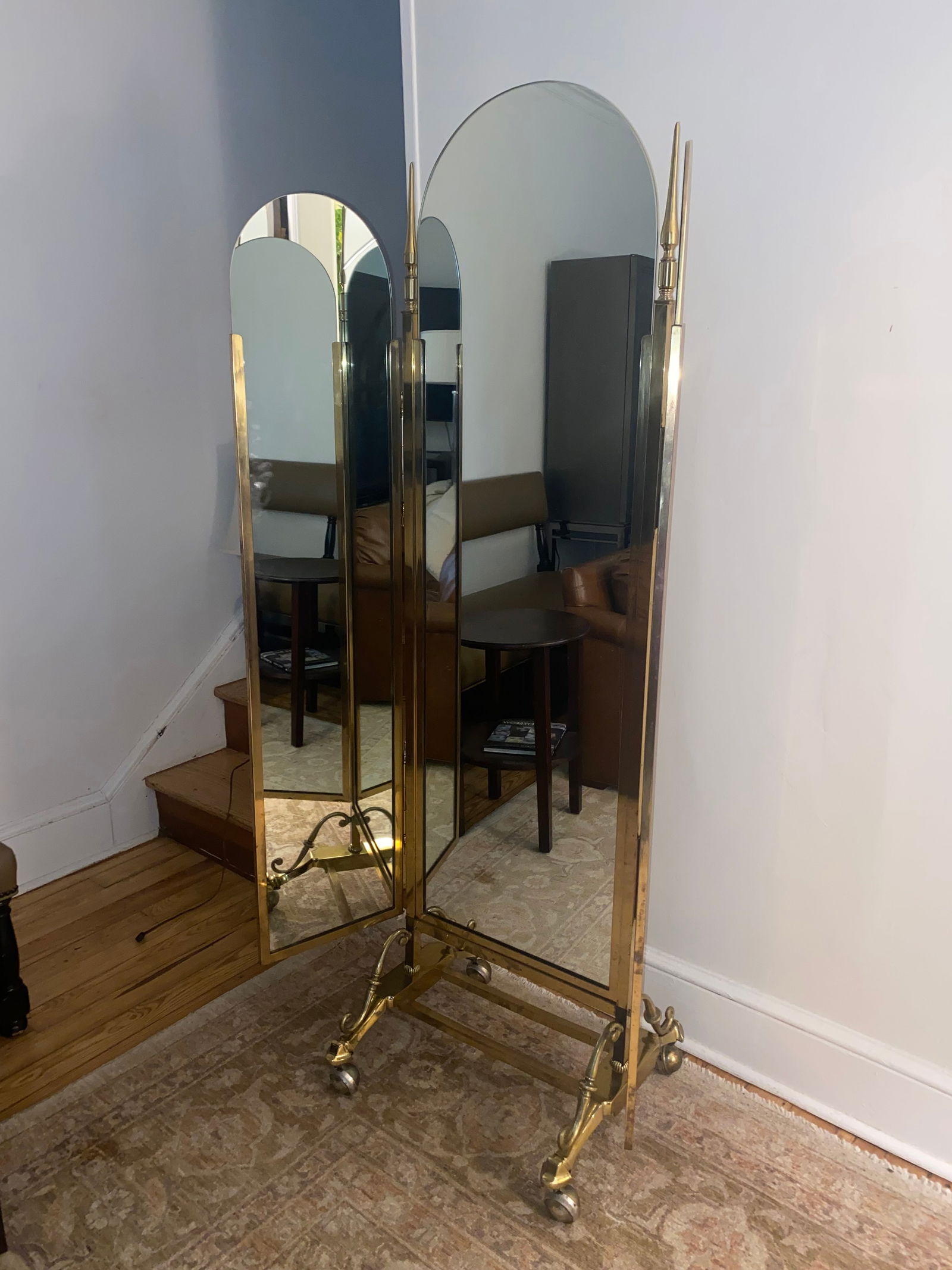 Large Brass Tri Fold Floor Mirror - 2
