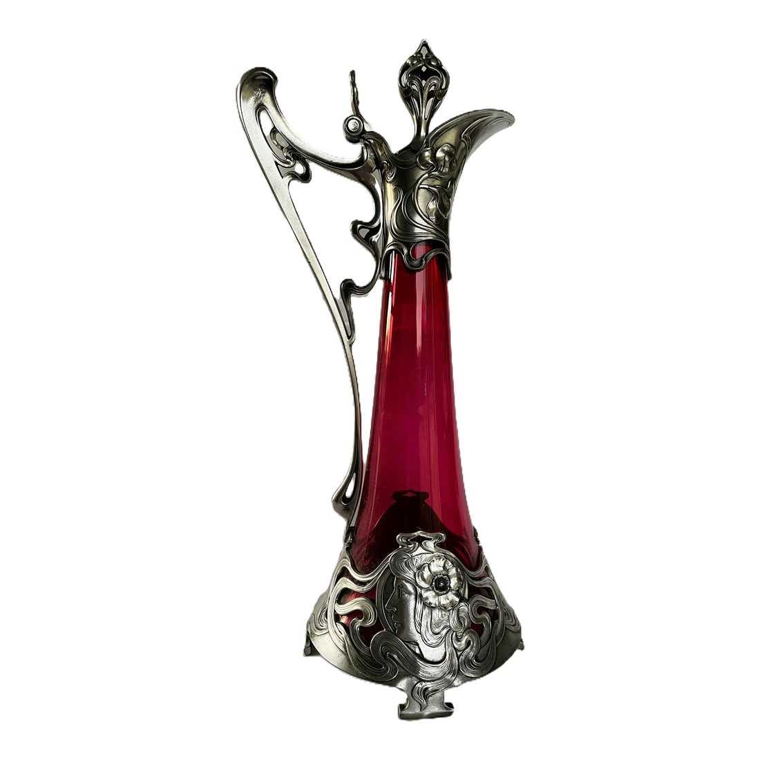 1900s WMF Jugendstil Ruby Glass and Pewter Decanter (1 of 12)