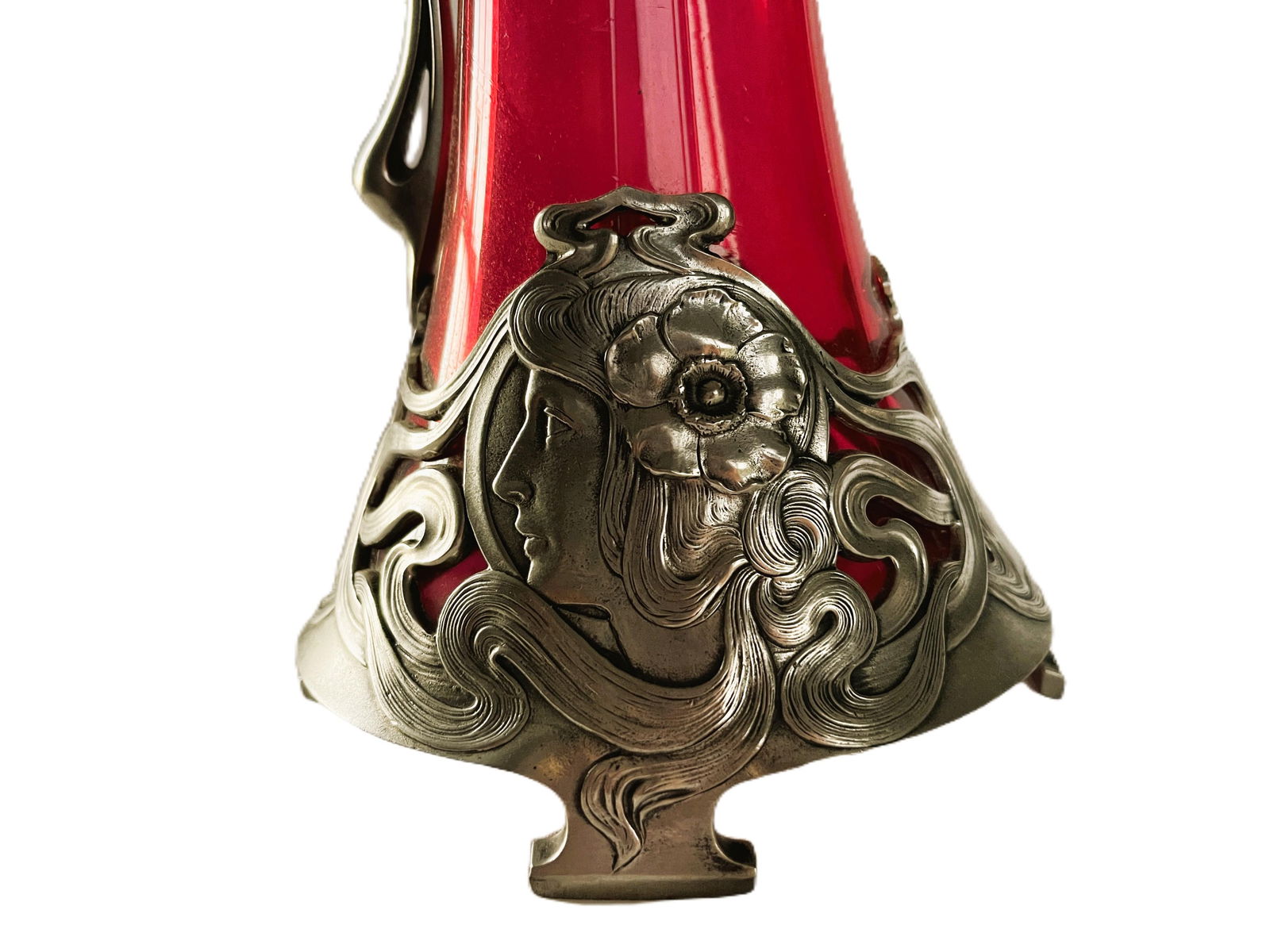 1900s WMF Jugendstil Ruby Glass and Pewter Decanter - 3