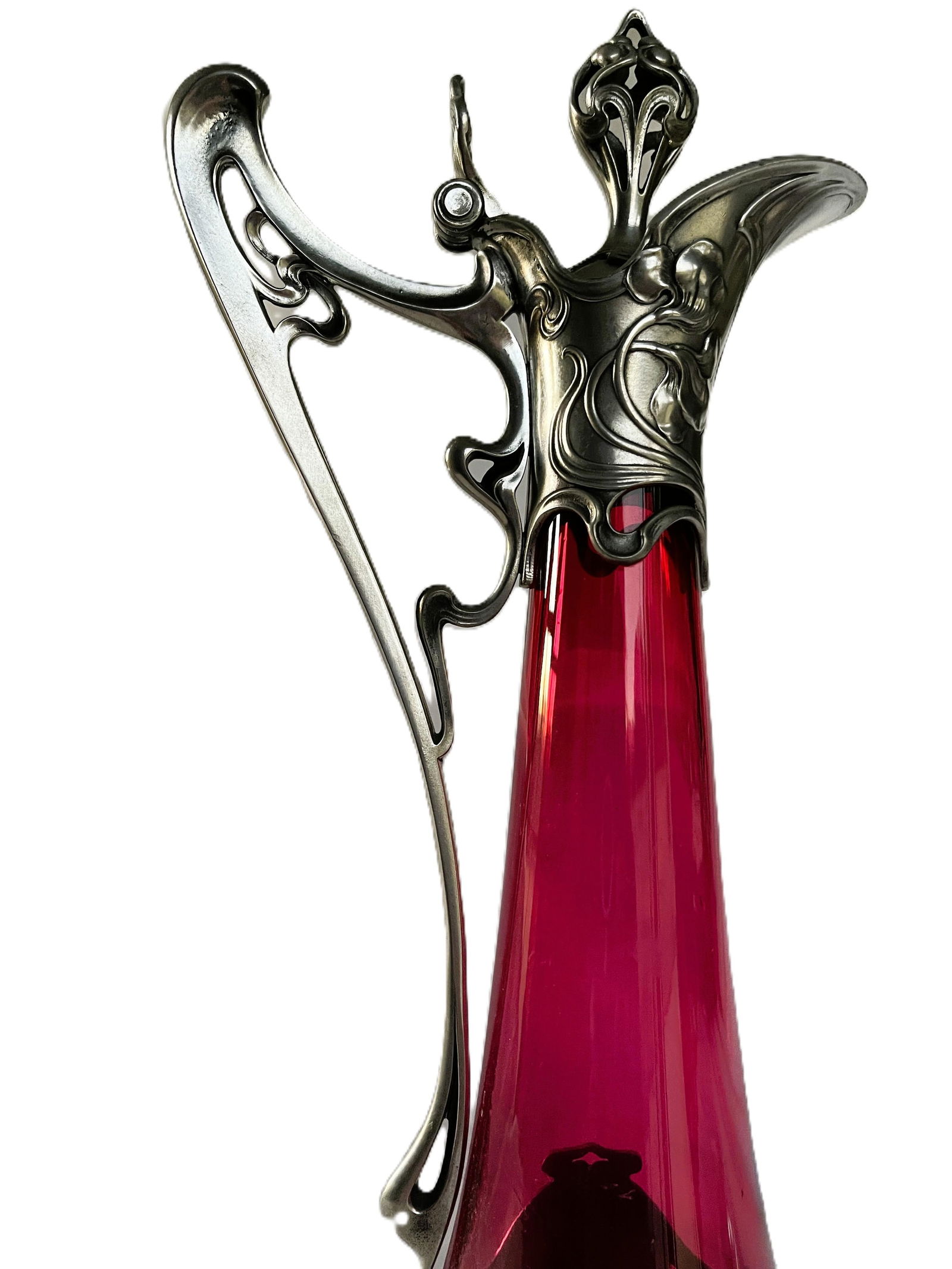 1900s WMF Jugendstil Ruby Glass and Pewter Decanter - 4