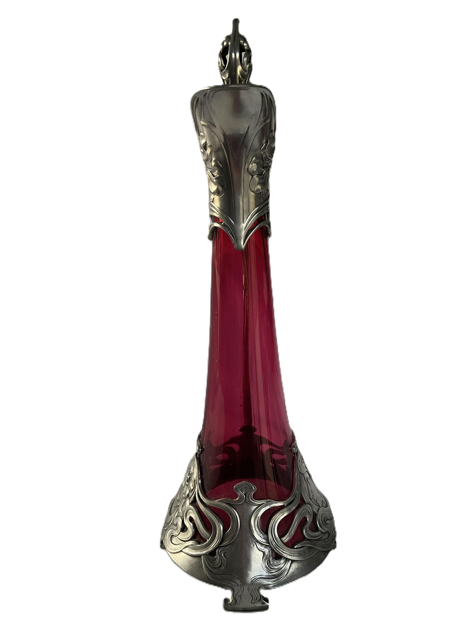 1900s WMF Jugendstil Ruby Glass and Pewter Decanter - 6