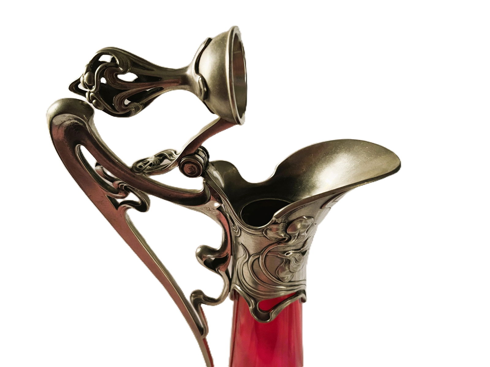 1900s WMF Jugendstil Ruby Glass and Pewter Decanter - 8