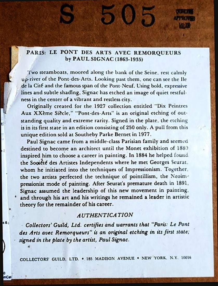 Paul Signac the Pont Des Arts Impressionist Etching by Paul Signac 1927 Authenticated - 7