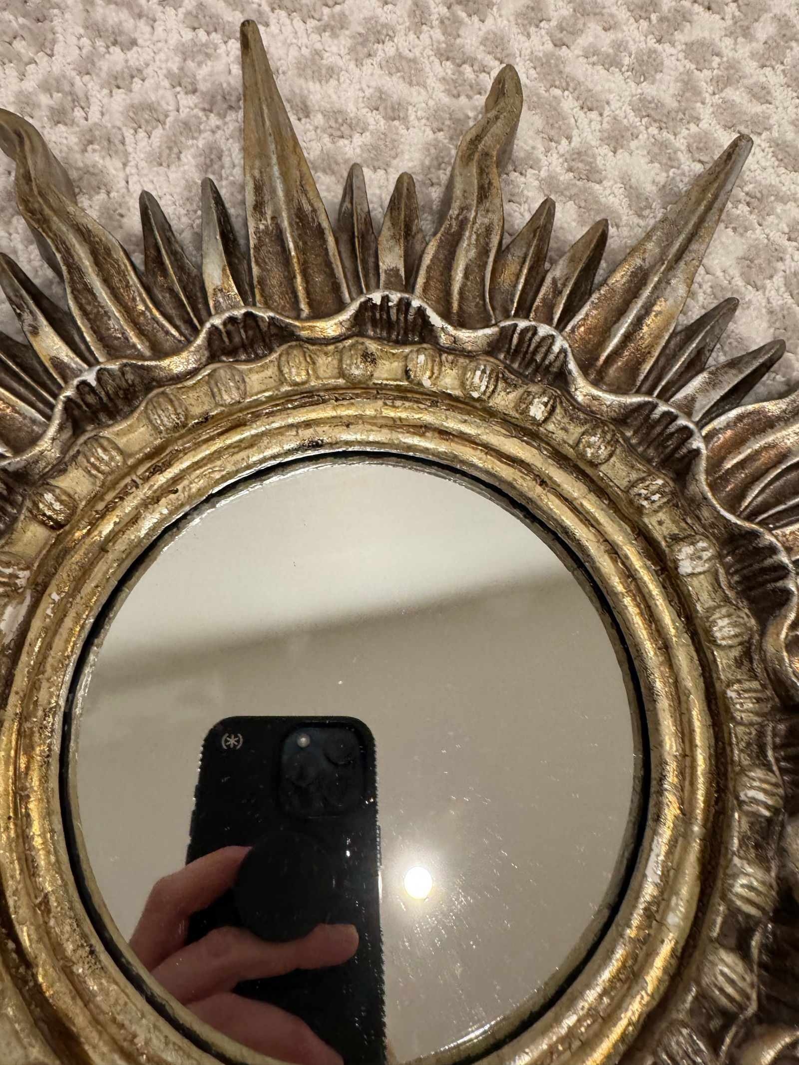 Vintage Silver and Gilt Sunburst Mirrors – A Pair. Heavy Plaster Hollywood Regency / Spanish - 3