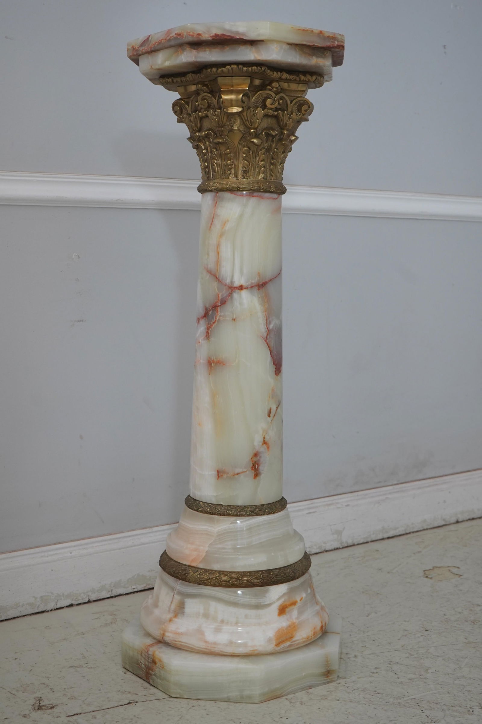 Onyx Marble French Empire Style Column Pedestal - 2