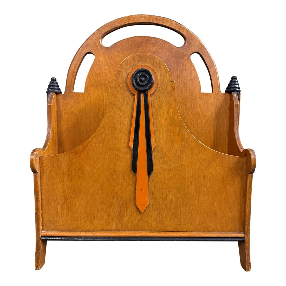 Art Deco Magazine Holder 1920-1930 Hollywood Regency: 21" tall x 16.5 " wide x 9" deep Deco wood book and magazine holder. 1920- 1930's Condition: Alterations: Original Condition Unaltered Imperfections: Some Imperfections Condition Notes: Original