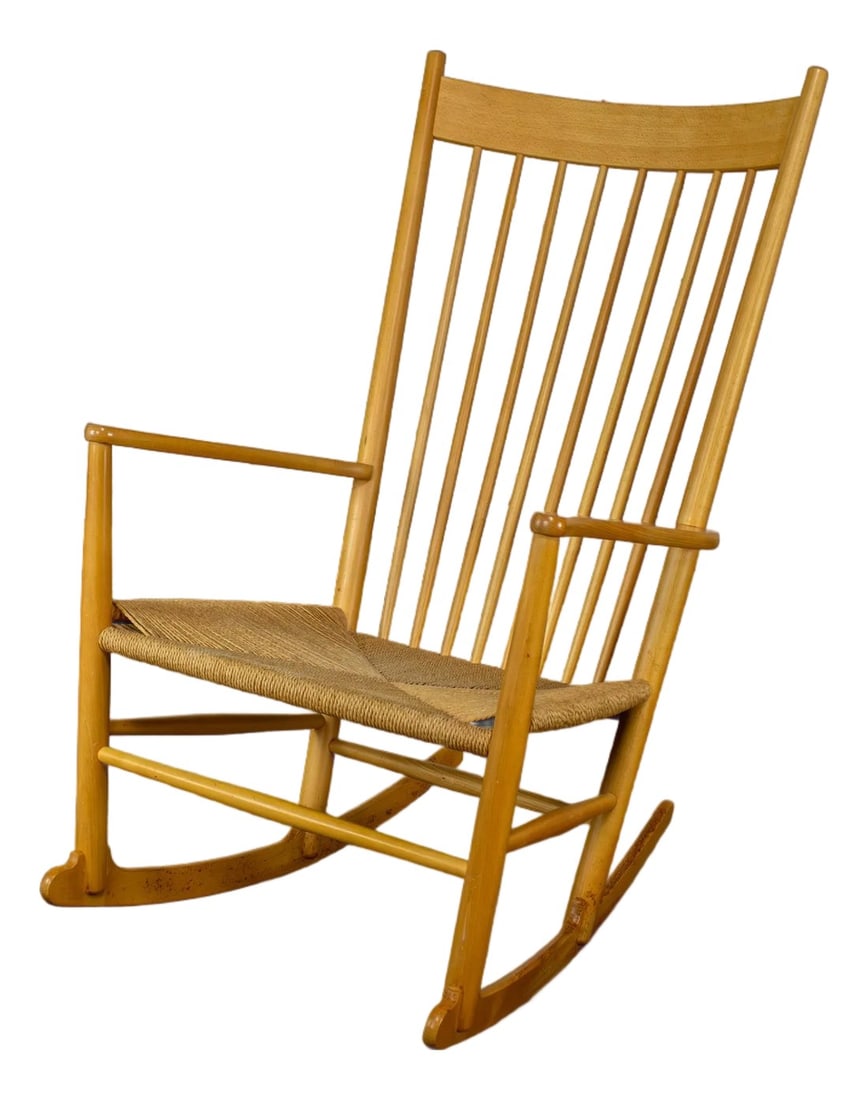 Late 20th Century Scandinavian Modern Rocking Chair Model J16 by Hans Wegner Beechwood & Natural Cor (1 of 17)
